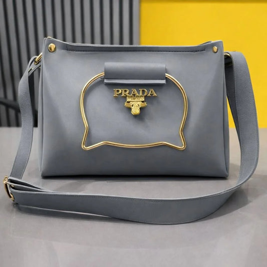 Gray Elegant Cat Handle Handbag for Girls & Ladies | Stylish Shoulder & Crossbody Bag with Gold Accents | Adjustable Strap